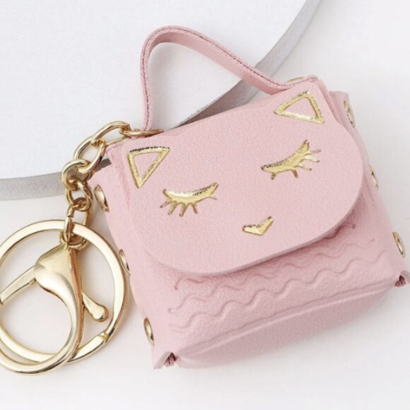 💕Pink Metallic Cat Bag Charm Keychain – Stylish & Cute Accessory😻 mini handbag - Picture 2 of 4